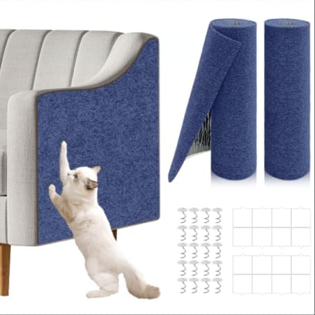 2 Pcs Total 78.8"x15.8" Cat Scratch Mat, Cat Scratch Couch Furniture Protector, Trimmable Self-Adhesive Cats Scratch Pads, DIY Cat Scratcher for Wall Protector and Covering Cat Tower (Blue)