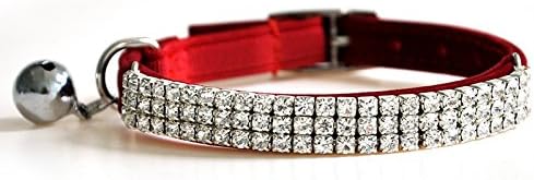CHUKCHI Soft Velvet Safe Cat Adjustable Collar Bling Diamante with Bells,11 inch for Small Dogs and Cats (Red)