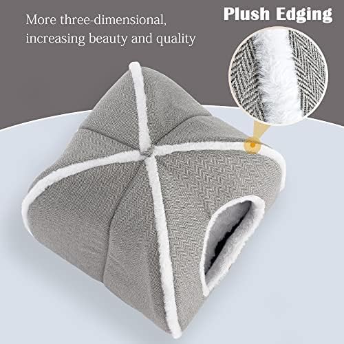 Cat Beds for Indoor -Cat Cave House Tent for Kittens and Laege Pets with Removable Washable Cushioned, Foldable Kitten Hideaway with Non-Slip Bottom, Grey, 17.5 inches