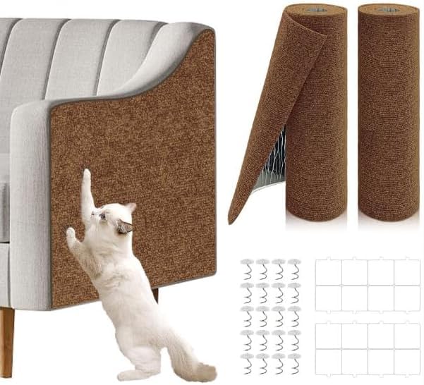 2 Pcs 39.4"x15.8" Cat Scratch Mat, Cat Scratch Couch Furniture Protector, Trimmable Self-Adhesive Cats Scratch Pads, DIY Cat Scratcher for Wall Protector and Covering Cat Tower (Brown)