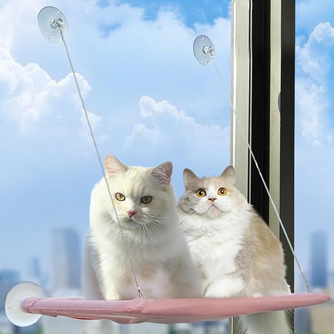 Cat Window Perch Suction Cups Cat Window Hammock Space Saving Window Seat for Cats Inside (Pink)