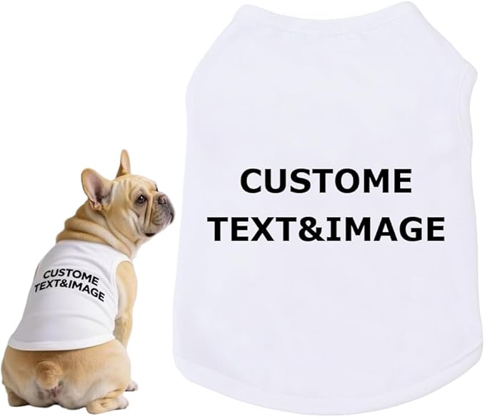 Custom Dog Shirt,Personalized Pet Apparel with Name Text Photo Image,Lightweight Breathable Puppy Kitten Cotton Vest for Small Medium Large Dogs Cats,Puppy Gift (White, Medium)