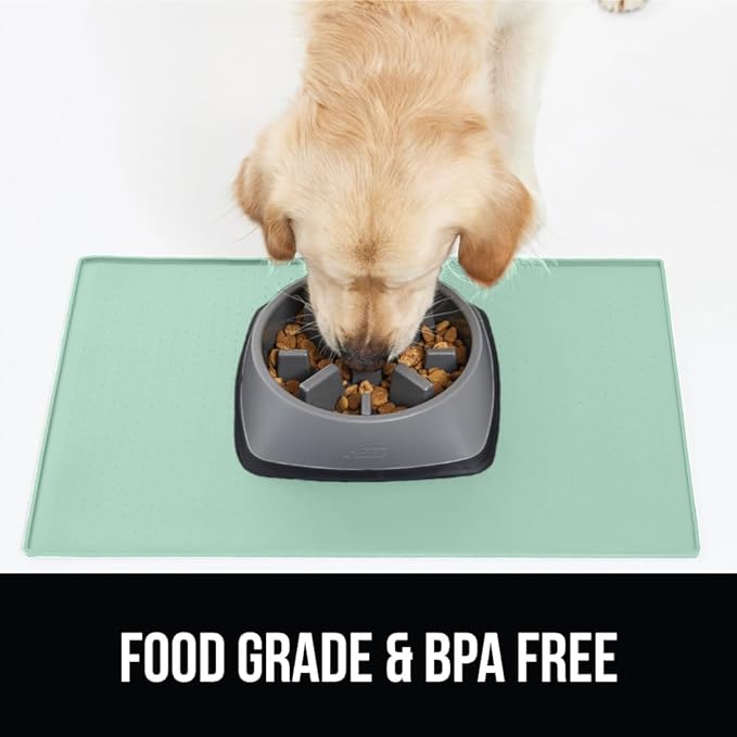 GORILLA GRIP 100% Waterproof Raised Edge BPA Free Silicone Pet Feeding Mat, Dog Cat Food Mats Contain Spills Protects Floors, Placemats for Cats and Dogs Water Bowl, Pets Accessories 28x18 Mint