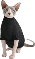 Sphynx Hairless Cats Shirt Cotton Cat Turtleneck Sweater Pullover Kitten T-Shirts with Sleeves Cat Pajamas Jumpsuit for Sphynx Cornish Rex, Devon Rex, Peterbald (Small (Pack of 1), Black)