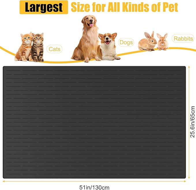 51.2"x25.6"(130cm×65cm) Largest Dog Food Mat, XXXXL Silicone Dog and Cat Mat for Food and Water Bowls, Thinken Waterproof Non-Slip XXXL Pet Feeding Mat for Floors, Light Gray