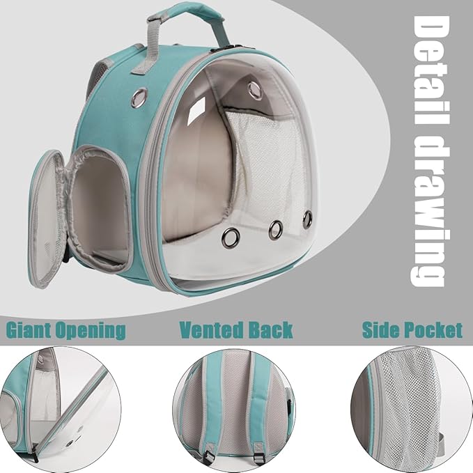 Hamster Backpack Carrier, Bearded Dragon Carrier Backpack with Clear Bubble Window,Small Animal Travel Backpack for Sugar Glider Hedgehog Rat Parrot, Airline Approved (Blue, Backpack)