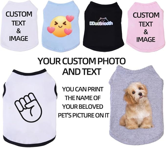 Custom Dog Shirt,Personalized Pet Apparel with Name Text Photo Image,Lightweight Breathable Puppy Kitten Cotton Vest for Small Medium Large Dogs Cats,Puppy Gift (Gray, Medium)