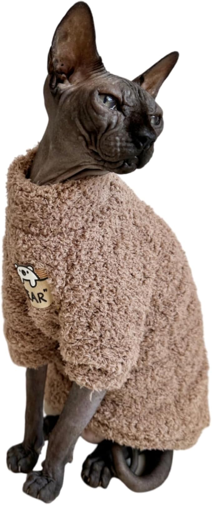 Sphynx Cat Clothes Hairless Cat Super Soft Warm Fleece T Shirt Elastic Winter Sweater Outfit, Pet Clothes for Sphynx Cat Coat for Cats and Small Dogs Apparel (Brown, Large)