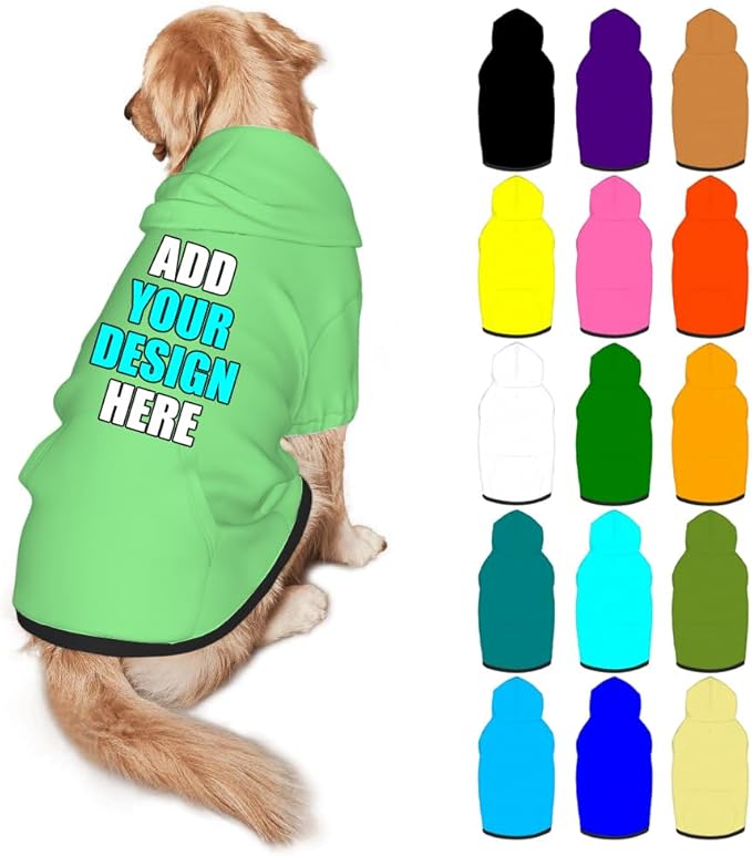 Custom Dog Hoodie Personalized Photo Text Logo Name Dog Clothes, Soft & Warm for Puppy Sweatshirt Hooded for Small Medium Large Dogs Girl/Boy Cats/Kitten, LightGreen, S