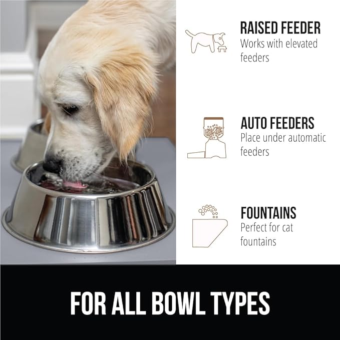 GORILLA GRIP 100% Waterproof Raised Edge BPA Free Silicone Pet Feeding Mat, Dog Cat Food Mats Contain Spills Protects Floors, Placemats for Cats, Dogs Water Bowl, Pets Accessories 18.5x11.5 Light Gray