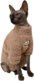 Sphynx Cat Clothes Hairless Cat Super Soft Warm Fleece T Shirt Elastic Winter Sweater Outfit, Pet Clothes for Sphynx Cat Coat for Cats and Small Dogs Apparel (Brown, Small)