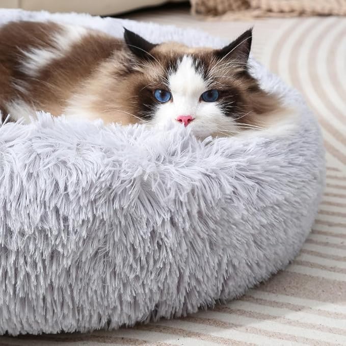 Round Cat Bed Dog Bed Small Kitten Bed Warm Pet Bed Kitty Bed Large Rabbit Bed Calming Donut Dog Beds Pillow Pet Suit Warm Bed for 8KG