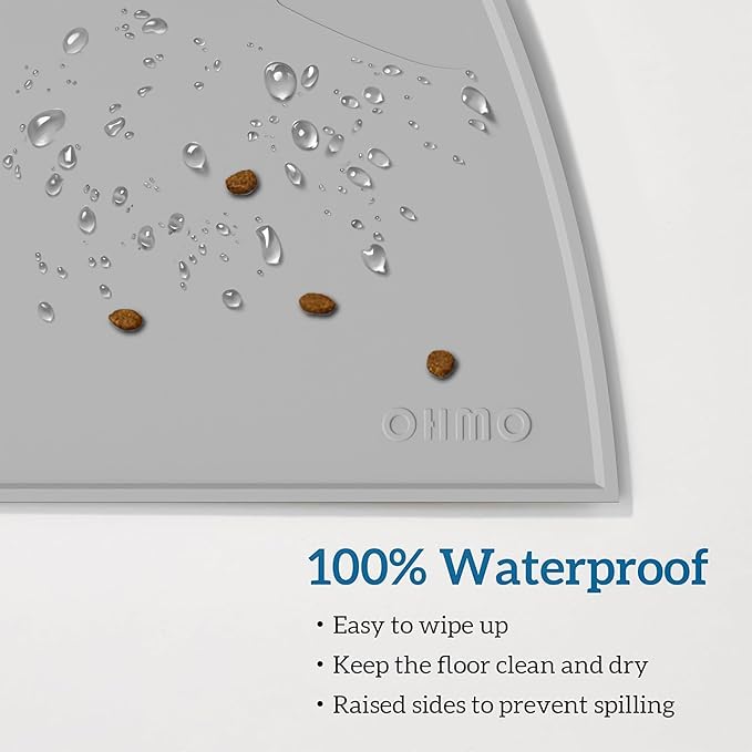 OHMO - Cat Food Mat, Silicone Pet Feeding Mat for Floor Non-Skid Waterproof Dog Water Bowl Tray, Easy to Clean Pet Placemat
