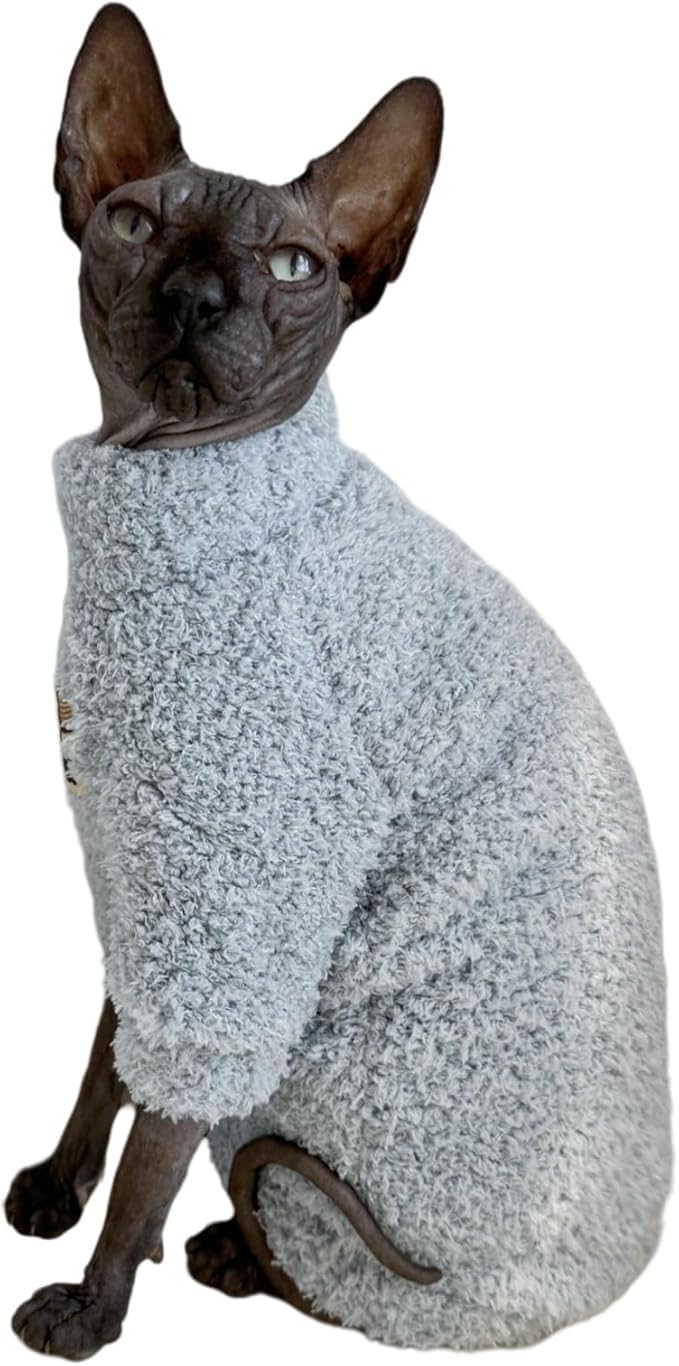 Sphynx Cat Clothes Hairless Cat Super Soft Warm Fleece T Shirt Elastic Winter Sweater Outfit, Pet Clothes for Sphynx Cat Coat for Cats and Small Dogs Apparel (Blue, X-Large)