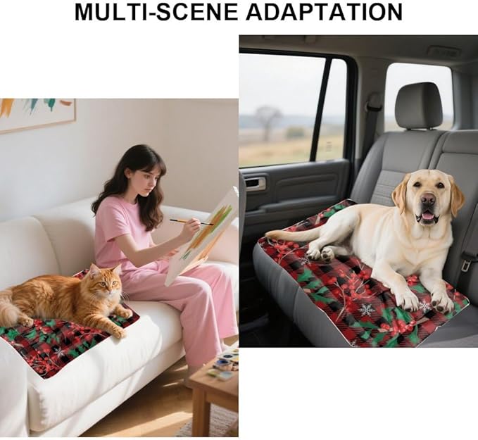 Festive Berry Snowflake Dog Crate Pad Dog Crate Bed Waterproof Pet Bed for Rectangle Non- Slip Bottom Pet Accessories for Dogs Multi- Scenario Mat Gift Printed Pad 36× 24 Inch
