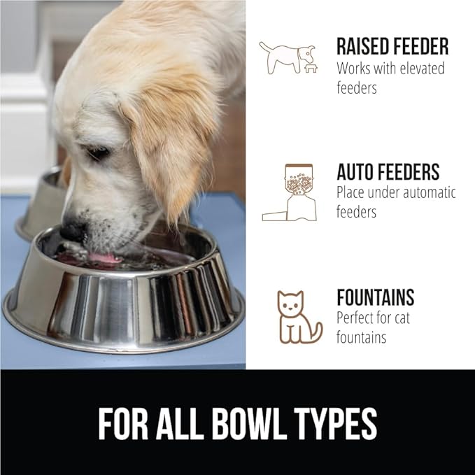 GORILLA GRIP 100% Waterproof Raised Edge BPA Free Silicone Pet Feeding Mat, Dog Cat Food Mats Contain Spills Protects Floors, Placemats for Cats and Dogs Water Bowl, Pets Accessories 28x18 Blue
