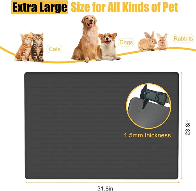 Large Dog Mat for Food and Water, 31.8"x23.8" Silicone Pet Feeding Mats, Waterproof Dog Bowl Mat with High Edges to Prevent Water and Food Spills, Brown