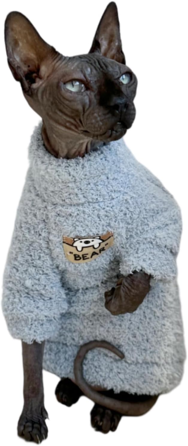 Sphynx Cat Clothes Hairless Cat Super Soft Warm Fleece T Shirt Elastic Winter Sweater Outfit, Pet Clothes for Sphynx Cat Coat for Cats and Small Dogs Apparel (Blue, Large)
