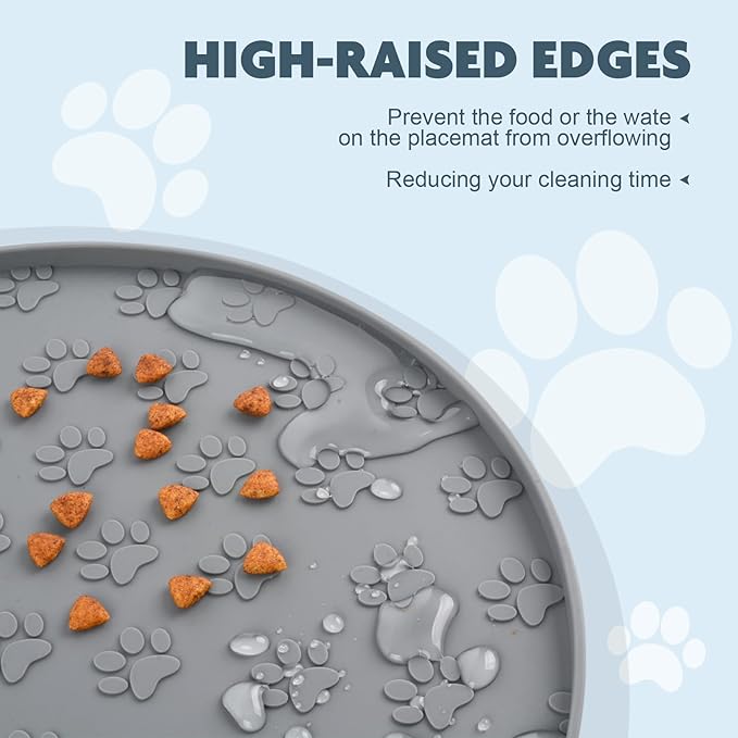 SUNLAND Silicone Pet Feeding Mats for Food and Water Pet Placemat for Dog and Cat Waterproof Non-Slip Feeding Bowl Mat Raised Edge Prevents Residue from Spilling onto The Floor Pets Accessories 2 Pack