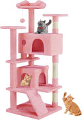 Sweetcrispy 54-Inch Cat Tree Tower – Multi-Level with Sisal Scratching Post, Perfect Pet Gift, Indoor Condo with Climbing Ladder, Plush Toy, and More Animal Stuff, Pink