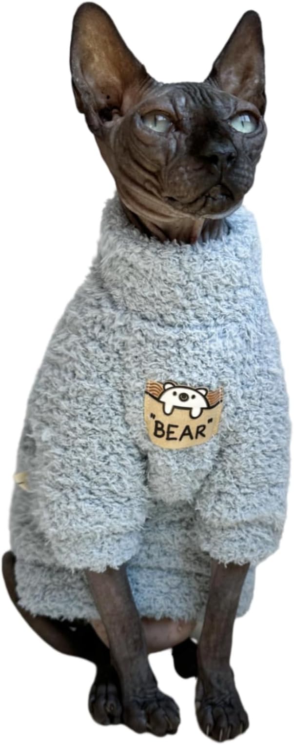 Sphynx Cat Clothes Hairless Cat Super Soft Warm Fleece T Shirt Elastic Winter Sweater Outfit, Pet Clothes for Sphynx Cat Coat for Cats and Small Dogs Apparel (Blue, Large)