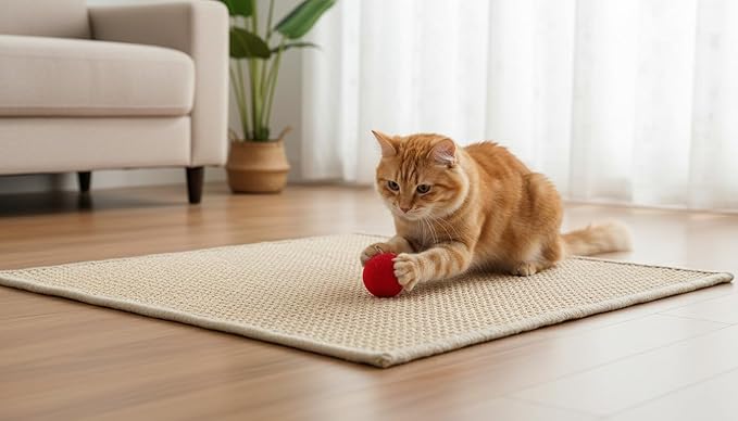 Premium Brazilian Cat Scratcher Mat – 24'' x 16'' Natural Fiber 100% Sisal with Jute Border, Ultra Durable, Scratching Pad, Doormat Rug, Protects Furniture and Carpets (Natural Beige)