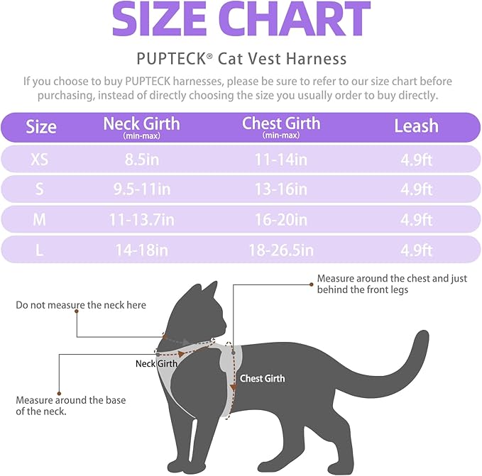 PUPTECK Cat Harness and Leash Set Escape Proof Reflective Cat Walking Harness Adjustable Soft Breathable Mesh Vest for Small Pets, Purple, XS