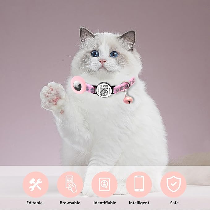 Reflective AirTag Cat Collar with Bell & Elastic Safety Band - Personalized Cat ID Tag & QR Code Smart Tracker for Cats, Kittens, Puppies - Perfect for Girl & Boy Pets(Blue)