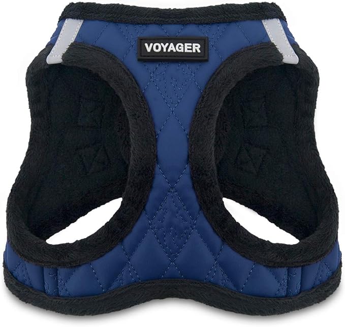 Best Pet Supplies - All Weather Plush, Reflective, No Pull Harness for Small, Medium Dogs, Cats - Secure with Hook & Loop Fastener, Buckle, Double D-Rings - Royal Blue Faux Leather, XL