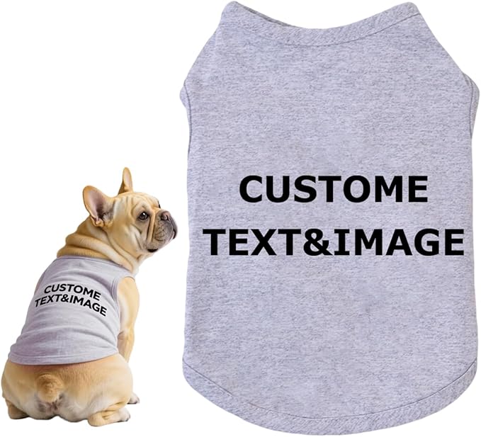 Custom Dog Shirt,Personalized Pet Apparel with Name Text Photo Image,Lightweight Breathable Puppy Kitten Cotton Vest for Small Medium Large Dogs Cats,Puppy Gift (Gray, 3X-Large)