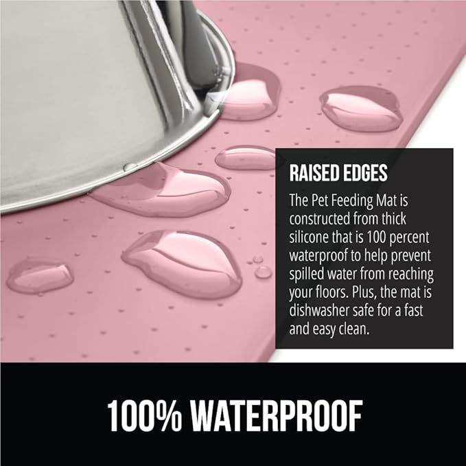 GORILLA GRIP 100% Waterproof Raised Edge BPA Free Silicone Pet Feeding Mat, Dog Cat Food Mats Contain Spills Protects Floors, Placemats for Cats and Dogs Water Bowl, Pets Accessories 32x24 Pink