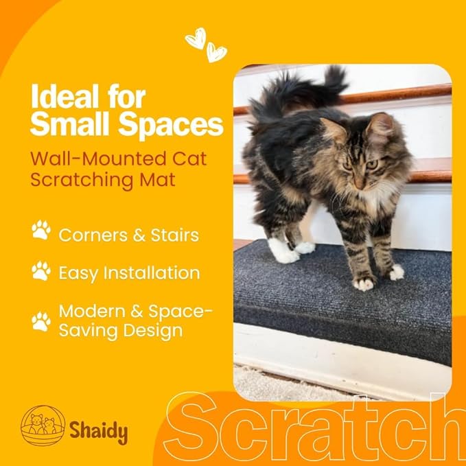 Shaidy Cat Scratching Mat 24x15 Inches - Cat Wall Scratcher, Dark Gray Corner Scratcher, Self-Adhesive Wall Scratcher, Space-Saving, Modern Design, Scratch Mat