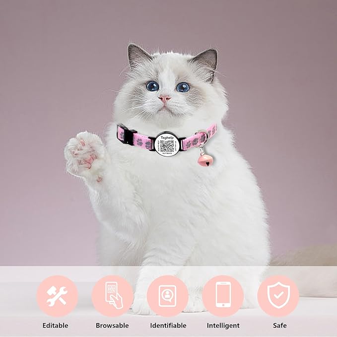 Collar with QR Code,Reflective Cat Collar with Name Tag, Personalized Reflective Cat Collar Breakaway with Bell for Boy & Girl Kitten, Ultra-Durable, Quick Release, Fits Most Girl Boy Cats(Black)