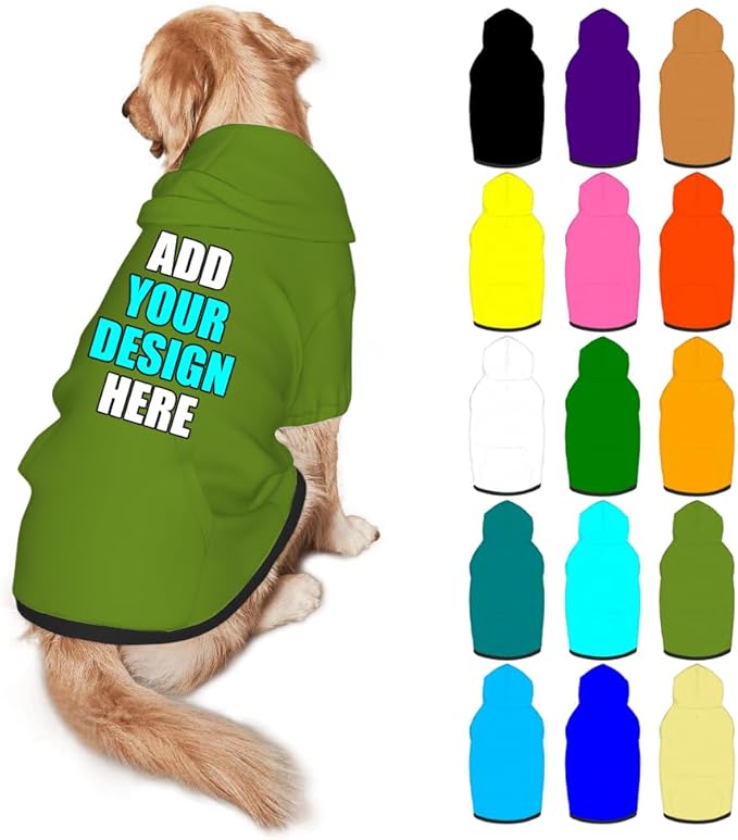 Custom Dog Hoodie Personalized Photo Text Logo Name Dog Clothes, Soft & Warm for Puppy Sweatshirt Hooded for Small Medium Large Dogs Girl/Boy Cats/Kitten, OliveDrab, XL