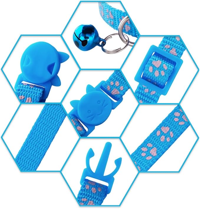 Blue Reflective Cat Collar with Bells, [2 Pack] Break Away Kitten Collar with Bells, Breakaway Cat Collar for Boy Cats Kitty