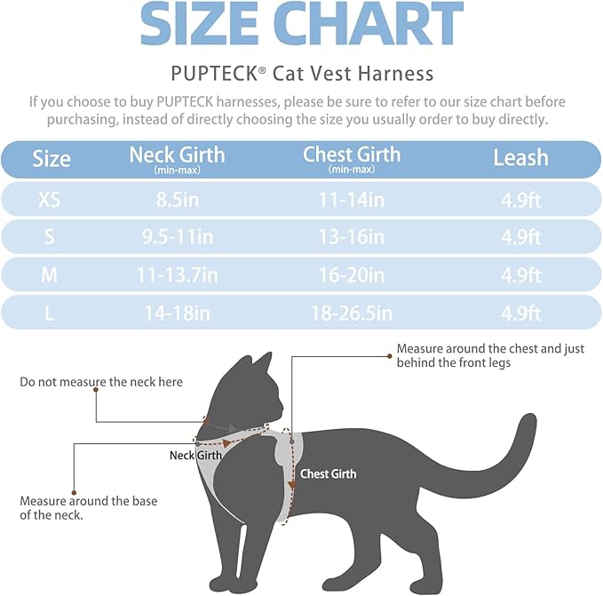 PUPTECK Cat Harness and Leash Set Escape Proof Reflective Cat Walking Harness Adjustable Soft Breathable Mesh Vest for Small Pets, Sky Blue, S