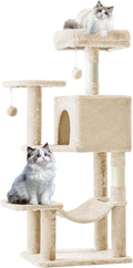 Sweetcrispy 44 inch Cat Tree Tower, Small Cat Climbing Tower with Condo, Natural Sisal Scratching Posts, Extended Platform, Hammock, Pet House for Indoor Cats and Kittens Play, Beige