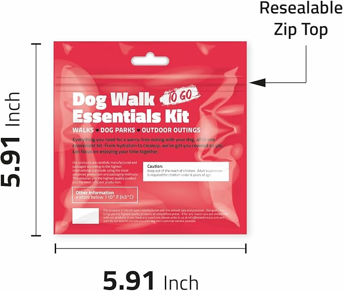 pH Advantage Pet Travel Essentials – Single Pack with Dog Treat, Food, Bowl & Poop Bag – Lightweight Grab-and-Go Kit for Walks, Parks, Car Rides & Everyday Use (Red)