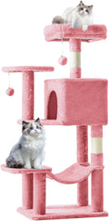 Sweetcrispy 44 inch Cat Tree Tower, Small Cat Climbing Tower with Condo, Natural Sisal Scratching Posts, Extended Platform, Hammock, Pet House for Indoor Cats and Kittens Play, Pink