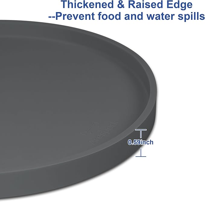 Arespark Cat Food Mat, Set of 2 Nonslip Waterproof Feeding Bowl Silicone Mats with Raised Edges for Food Water Prevent Spills, Round Eating Plates Tray for Dog Cat Puppy Kitten, 8'' x 8''