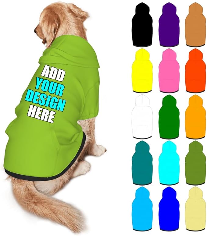 Custom Dog Hoodie Personalized Photo Text Logo Name Dog Clothes, Soft & Warm for Puppy Sweatshirt Hooded for Small Medium Large Dogs Girl/Boy Cats/Kitten, YellowGreen, M