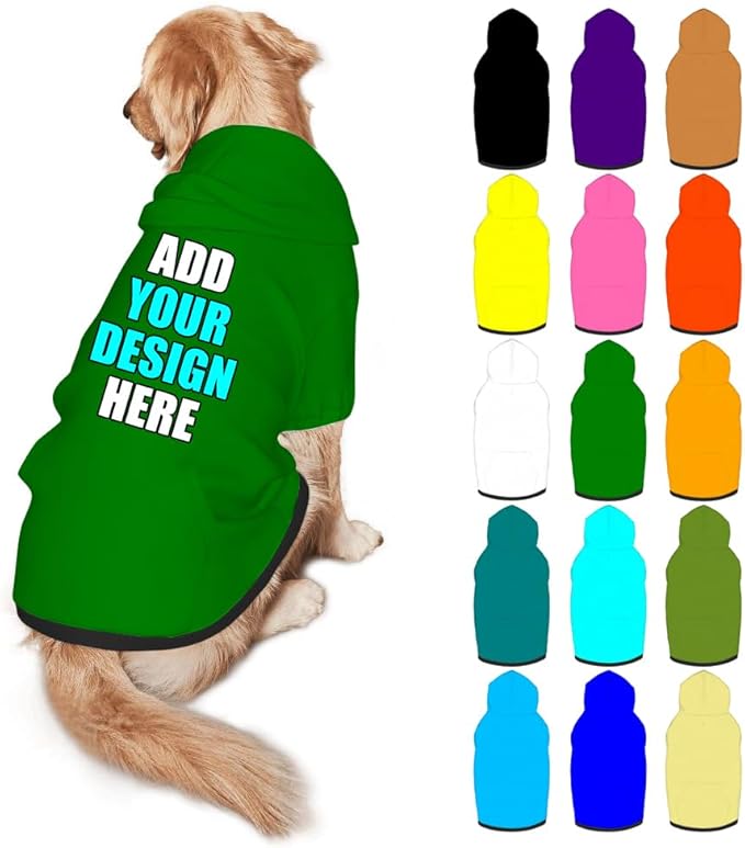 Custom Dog Hoodie Personalized Photo Text Logo Name Dog Clothes, Soft & Warm for Puppy Sweatshirt Hooded for Small Medium Large Dogs Girl/Boy Cats/Kitten, Green, M