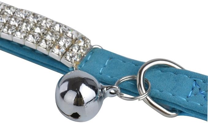 CHUKCHI Soft Velvet Safe Cat Adjustable Collar Bling Diamante with Bells,11 inch for Small Dogs and Cats (Blue)