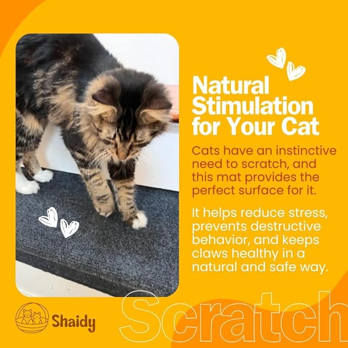 Shaidy Cat Scratching Mat 24x15 Inches - Cat Wall Scratcher, Dark Gray Corner Scratcher, Self-Adhesive Wall Scratcher, Space-Saving, Modern Design, Scratch Mat