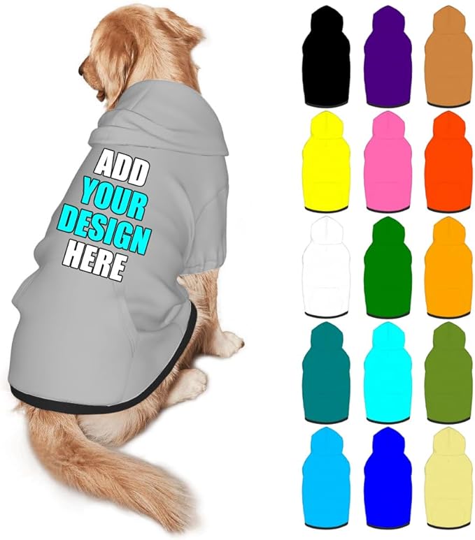 Personalized Dog Hoodie Customized with Name Photo Pet Warm Sweater Hoodie for Medium Large Dogs & Cat Puppy, Silver, L