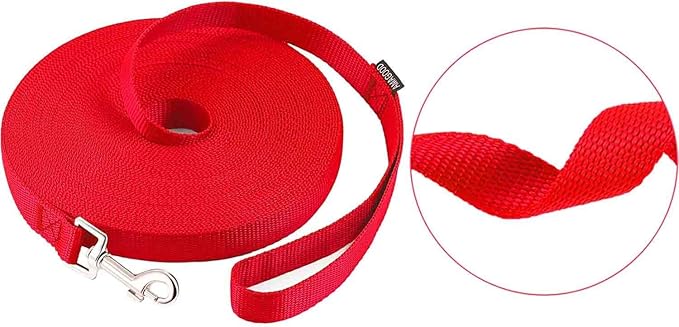 AMAGOOD Dog/Puppy Obedience Recall Training Agility Lead-15 ft 20 ft 30 ft 50 ft Long Leash-for Dog Training,Tie Out,Play,Safety,Camping (15Feet x 1Inch, Red)