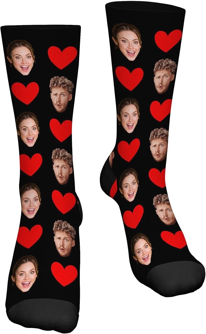 D-Story Custom Face Socks, Personalized Photo Picture on Socks, Unisex Athletic Crew Socks for Men Women