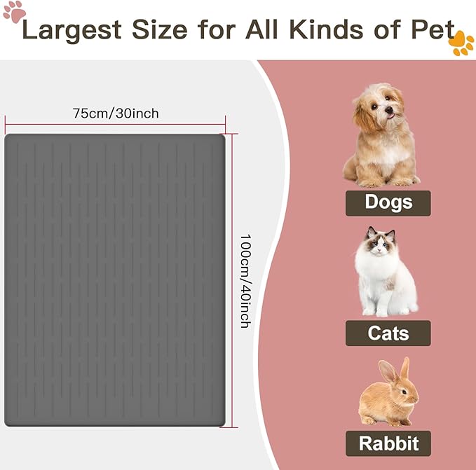 Largest Dog Food Mat, 39.5"x29.5" Silicone Dog and Cat Mat for Food and Water Bowls, Thinken Waterproof Non-Slip XXXL Pet Feeding Mat for Floors (Grayish Green)