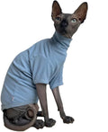 Sphynx Hairless Cats Shirt Cotton Cat Turtleneck Sweater Pullover Kitten T-Shirts with Sleeves Cat Pajamas Jumpsuit for Sphynx Cornish Rex, Devon Rex, Peterbald (Large (Pack of 1), Sky Blue)