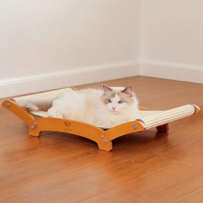 Extra-Larger Sisal Cat Scratcher Bed, Durable Cat Scratching Post with Hammock for Indoor Cats Lounger & Sleep & Scratch, Natural Sisal Cat Scratch Pad, Sturdy Solid Wood Frame (Upgraded Extra-Larger)